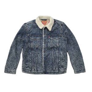 Levis Red Tab Mens Blue Acid Wash Type III Denim Jean Sherpa Trucker Jacket